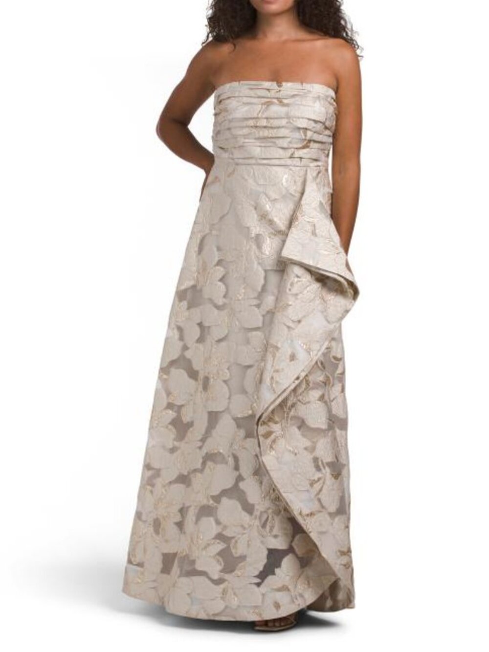 TAHARI ASL Floral Jacquard Strapless Gown
